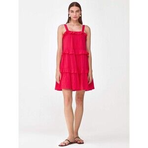 Cover Story Red Tiered Mini Slip Dress Sleeveless Ruffle Gauze Cotton S 274333